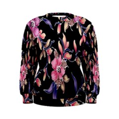 Neon Flowers Black Background Women s Sweatshirt by Simbadda