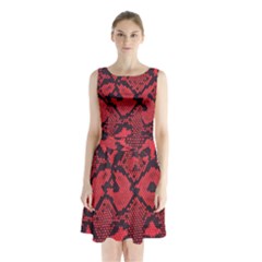 Leather Point Surface Sleeveless Chiffon Waist Tie Dress by Simbadda