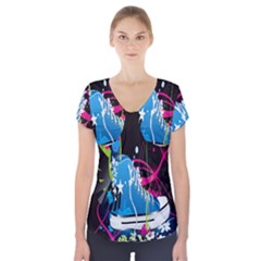 Sneakers Shoes Patterns Bright Short Sleeve Front Detail Top by Simbadda