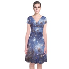 Large Magellanic Cloud Short Sleeve Front Wrap Dress by SpaceShop