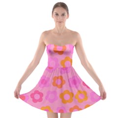 Pink Floral Pattern Strapless Bra Top Dress by Valentinaart
