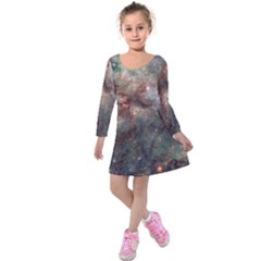 Tarantula Nebula Kids  Long Sleeve Velvet Dress by SpaceShop