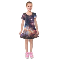 Celestial Fireworks Kids  Short Sleeve Velvet Dress by SpaceShop