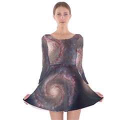 Whirlpool Galaxy And Companion Long Sleeve Velvet Skater Dress by SpaceShop