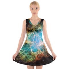 Crab Nebula V-neck Sleeveless Skater Dress by SpaceShop