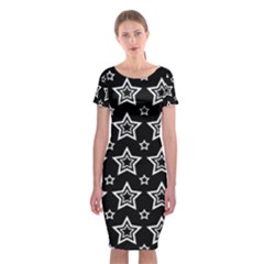Star Black White Line Space Classic Short Sleeve Midi Dress by Alisyart