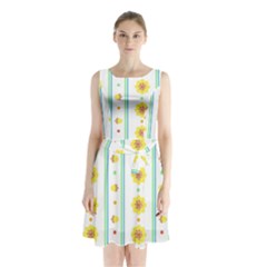 Beans Flower Floral Yellow Sleeveless Chiffon Waist Tie Dress by Alisyart