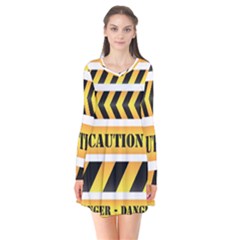 Caution Road Sign Warning Cross Danger Yellow Chevron Line Black Flare Dress by Alisyart
