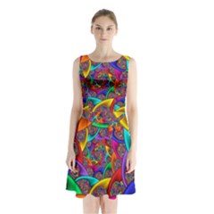 Color Spiral Sleeveless Chiffon Waist Tie Dress by Simbadda