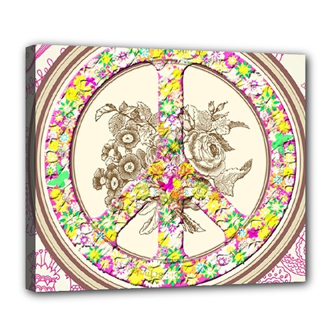 Peace Logo Floral Pattern Deluxe Canvas 24  X 20   by Simbadda