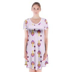 Tree Circle Purple Yellow Short Sleeve V-neck Flare Dress by Alisyart