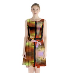 Fractal Tiles Sleeveless Chiffon Waist Tie Dress by Simbadda