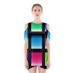 Colorful Background Squares Shoulder Cutout One Piece by Simbadda