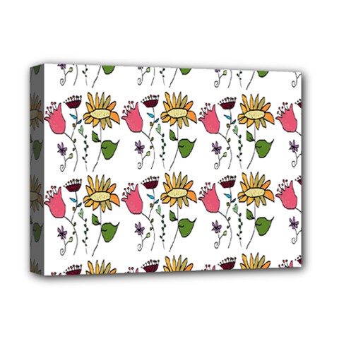 Handmade Pattern With Crazy Flowers Deluxe Canvas 16  X 12   by Simbadda