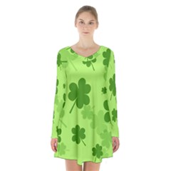 Leaf Clover Green Line Long Sleeve Velvet V-neck Dress by Alisyart