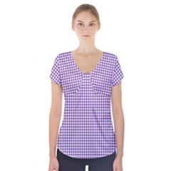 Purple Tablecloth Plaid Line Short Sleeve Front Detail Top by Alisyart