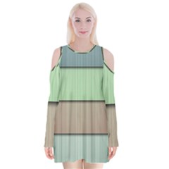 Modern Texture Blue Green Red Grey Chevron Wave Line Velvet Long Sleeve Shoulder Cutout Dress by Alisyart