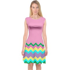Easter Chevron Pattern Stripes Capsleeve Midi Dress by Amaryn4rt