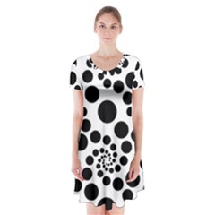 Dot Dots Round Black And White Short Sleeve V-neck Flare Dress by Amaryn4rt