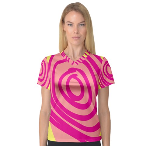 Doodle Shapes Large Line Circle Pink Red Yellow Women s V-neck Sport Mesh Tee by Alisyart