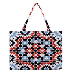 Oriental Star Plaid Triangle Red Black Blue White Medium Tote Bag by Alisyart