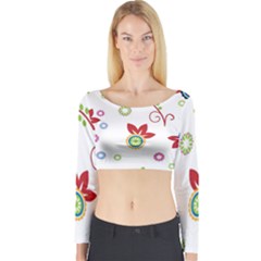 Colorful Floral Wallpaper Background Pattern Long Sleeve Crop Top by Amaryn4rt