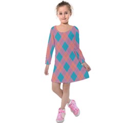 Plaid Pattern Kids  Long Sleeve Velvet Dress by Valentinaart