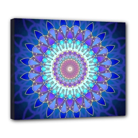 Power Flower Mandala   Blue Cyan Violet Deluxe Canvas 24  X 20   by EDDArt