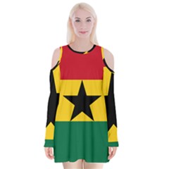 Flag Of Ghana Velvet Long Sleeve Shoulder Cutout Dress by abbeyz71