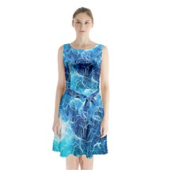 Fractal Occean Waves Artistic Background Sleeveless Chiffon Waist Tie Dress by Amaryn4rt