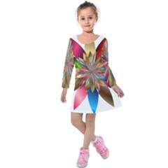 Chromatic Flower Gold Rainbow Kids  Long Sleeve Velvet Dress by Alisyart
