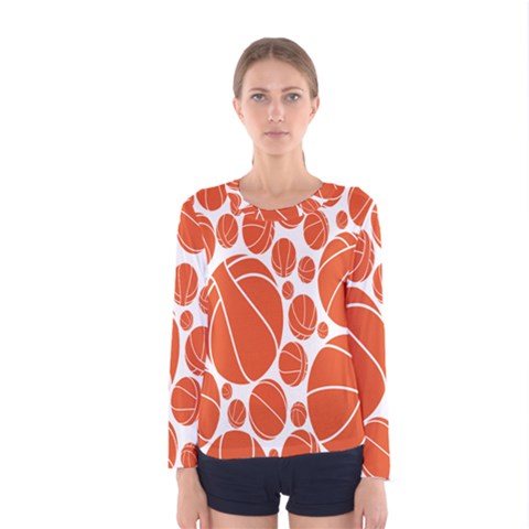 Basketball Ball Orange Sport Women s Long Sleeve Tee by Alisyart