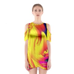 Stormy Yellow Wave Abstract Paintwork Shoulder Cutout One Piece by Simbadda