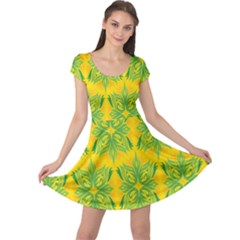 Floral Flower Star Sunflower Green Yellow Cap Sleeve Dresses by Alisyart