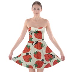 Fruit Strawberry Red Black Cat Strapless Bra Top Dress by Alisyart