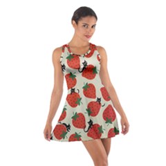 Fruit Strawberry Red Black Cat Cotton Racerback Dress by Alisyart