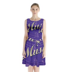 Music Flyer Purple Note Blue Tone Sleeveless Chiffon Waist Tie Dress by Alisyart