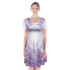 Purple Background With Artwork Short Sleeve V-neck Flare Dress by Alisyart