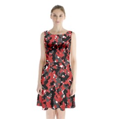 Spot Camuflase Red Black Sleeveless Chiffon Waist Tie Dress by Alisyart