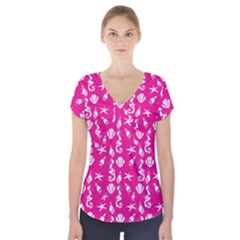 Seahorse Pattern Short Sleeve Front Detail Top by Valentinaart