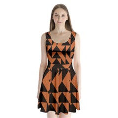 Brown Triangles Background Split Back Mini Dress  by Simbadda