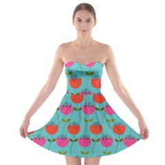 Tulips Floral Background Pattern Strapless Bra Top Dress by Simbadda
