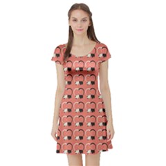 Pink Pattern Cute Cats In Love Short Sleeve Skater Dress by CoolDesigns