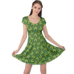 Green Clover Pattern For St Patricks Day Cap Sleeve Dress by CoolDesigns