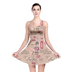 Colorful Pattern Newspaper London With Grunge Eleme Reversible Skater Dress by CoolDesigns