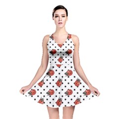 Red Ladybugs Black Polka Dots Pattern Reversible Skater Dress by CoolDesigns