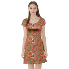 Colorful Winter Christmas Sketchy Pattern Short Sleeve Skater Dress by CoolDesigns