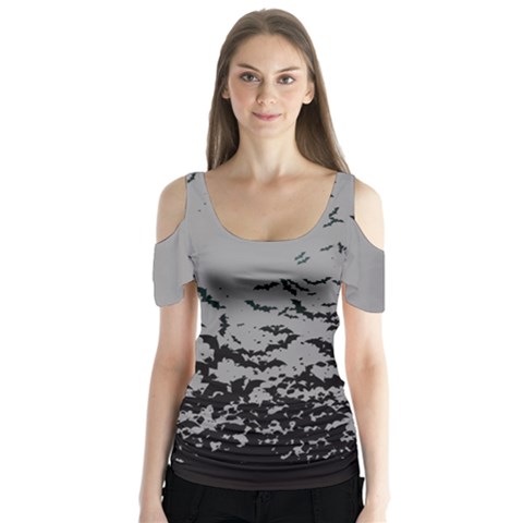 Gray Bat Halloween V2 Butterfly Sleeve Cutout Tee by CoolDesigns