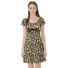 Green Easter Pattern With Rabbits Short Sleeve Skater Dress by CoolDesigns