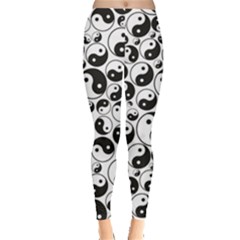 Black Yin And Yang Symbols Black And White Pattern Women s Leggings by CoolDesigns